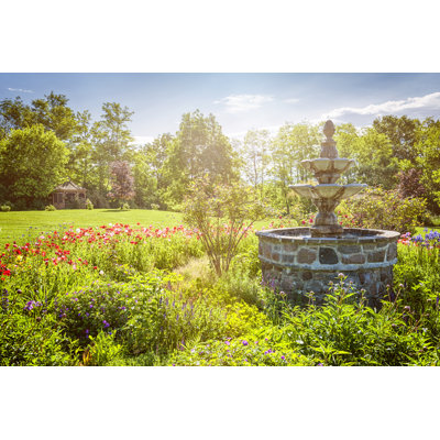 Garden With Fountain And Gazebo by Elenathewise - Wrapped Canvas Print