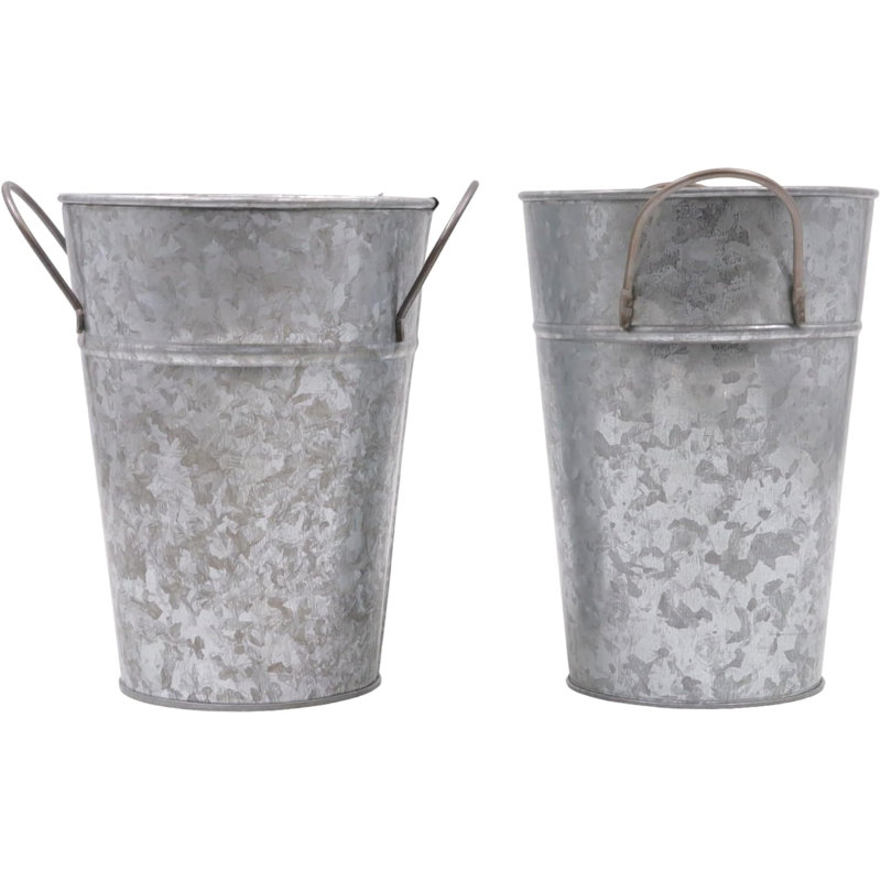 Hosley Set of 2 Galvanized Finish Bucket Vase with PVC Liner 5" Dia x 7" H, Ideal Gift for Floral Arrangements Wedding Home Office Party DIY Indoor Outdoor Garden Patio
