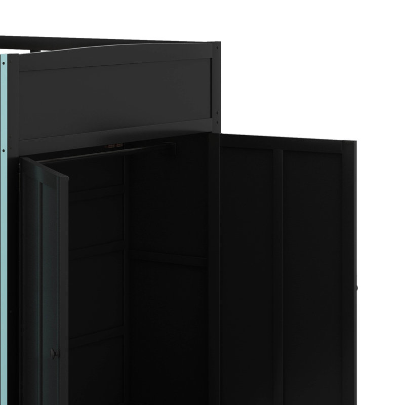 Full Size Wood Loft Bed With Desk,Wardrobe And RGB LED Light, Cloud Blue