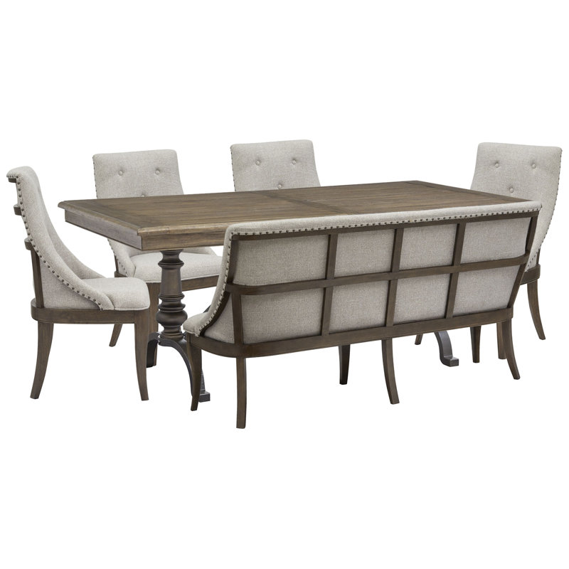 Extendable Rectangular Dining Table With 4 Arm Chairs And Bench, 6 Pieces: Table, 4 Chairs, Bench