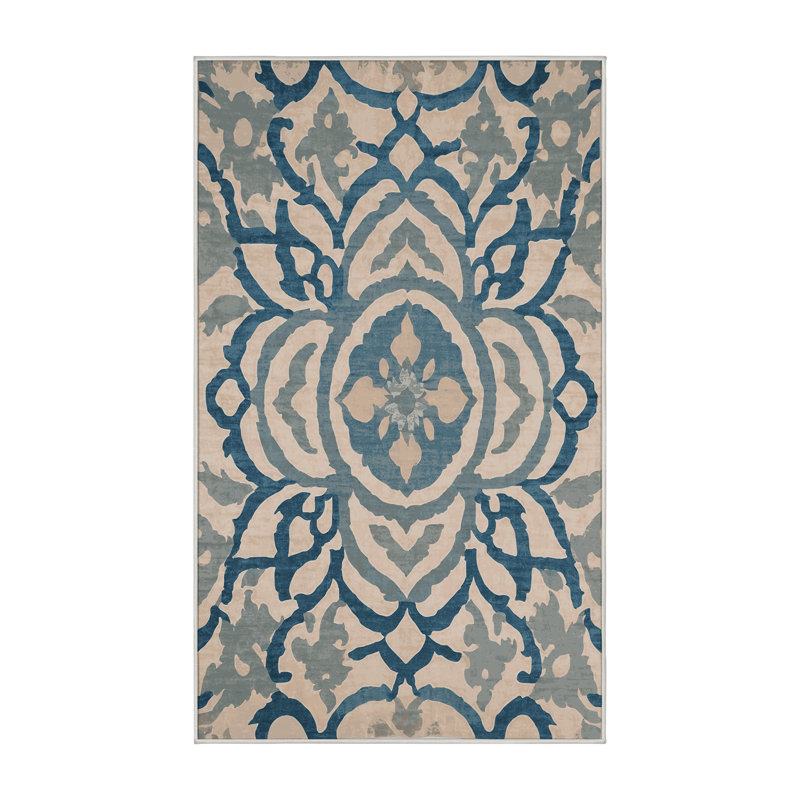Tapis beige lavable à la machine, Rectangle 7 pi x 9 pi