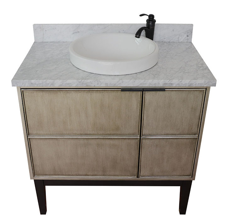 37'' Single Bathroom Vanity with Granite Top, White Carrara