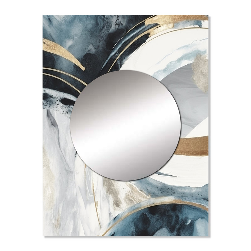 Jedric Black Gold Fusion Of Marble II - Marble Large Mirror, Black Decorative Wall Mirror, Printed Metal Art, 32" x 24"