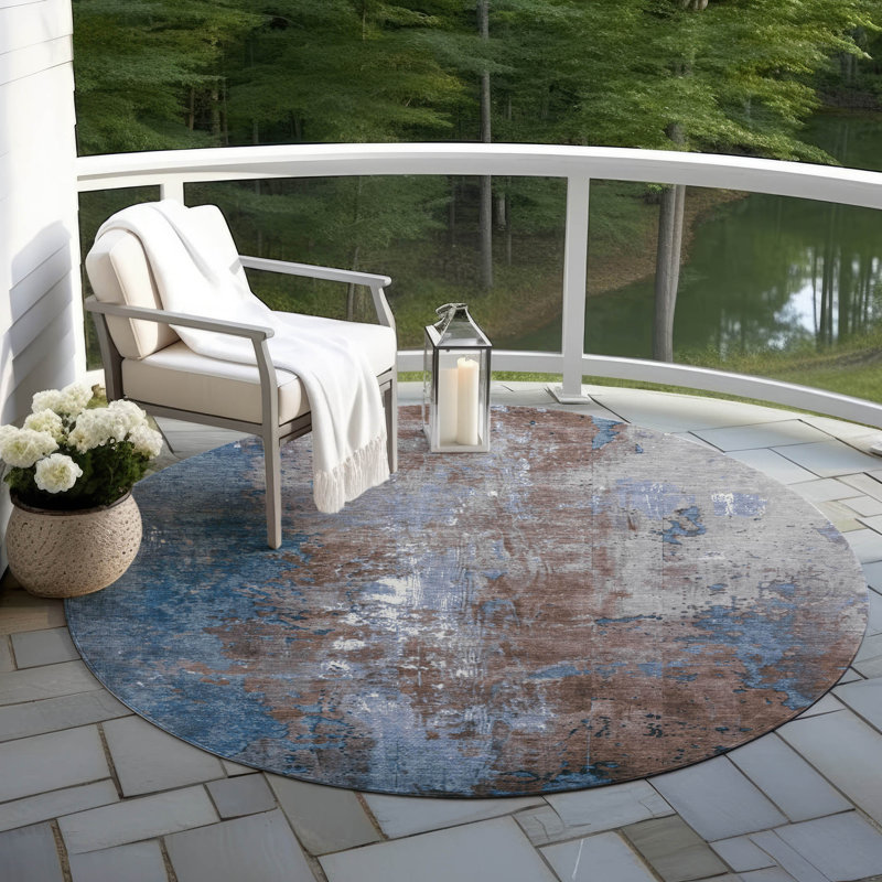 Machine Washable Indoor/Outdoor Xhevrie Coffee Rug, Round 8' x 8'