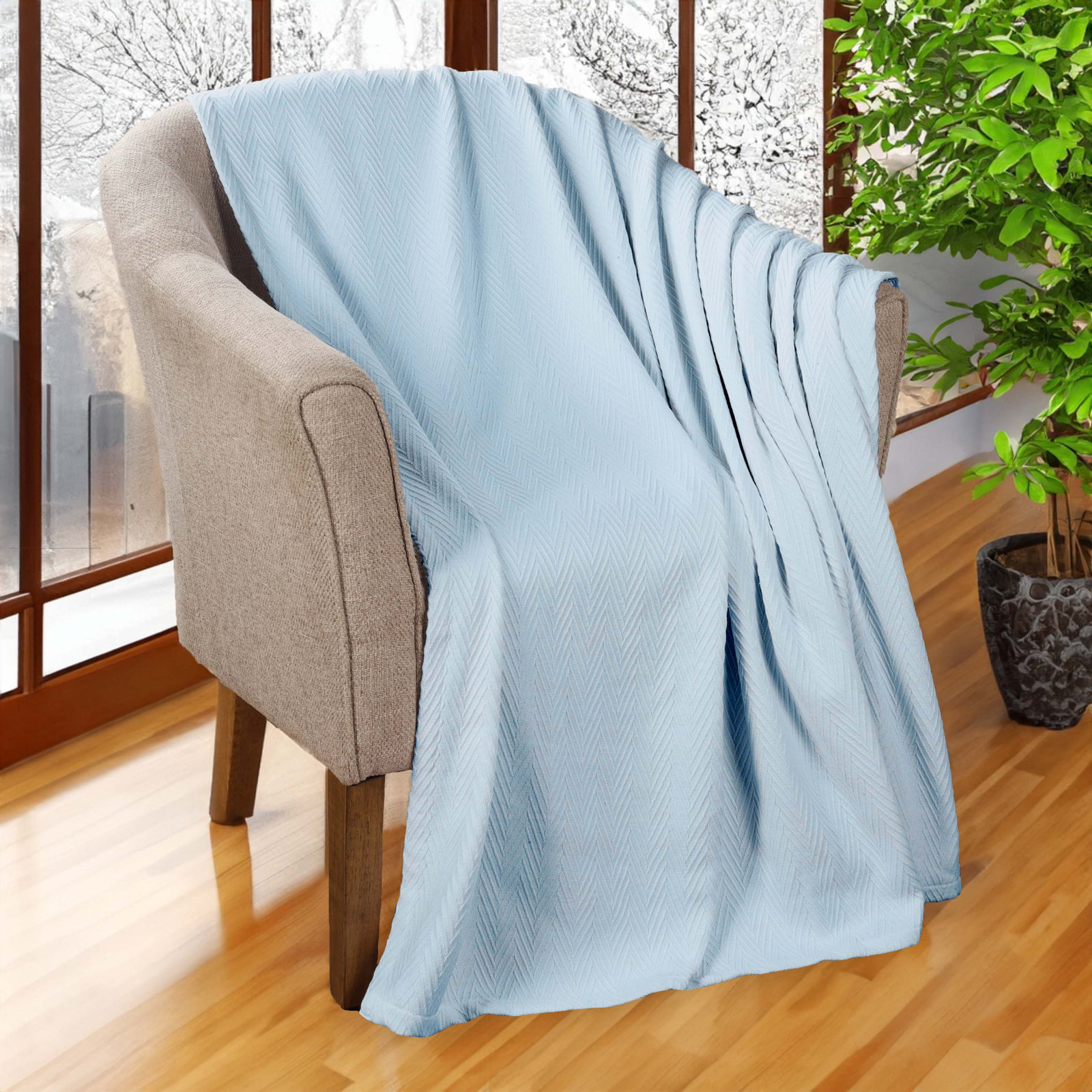 Jareth Cotton Throw Blanket, Full/Queen, Light Blue