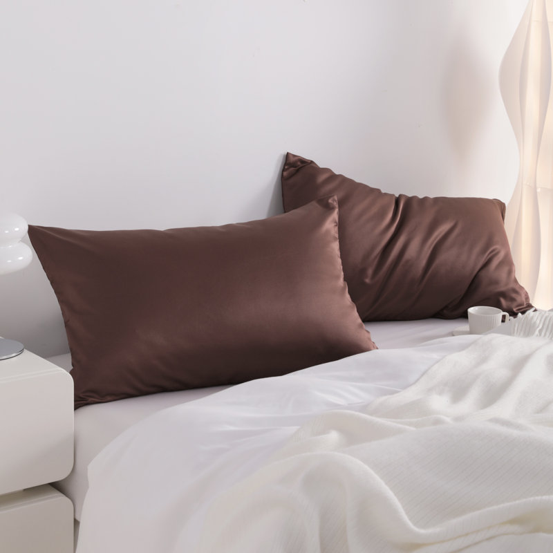 Satin Pillow Cases, Zippered Pillowcases for Hair and Skin - NTBAY, Standard, Dark Brown