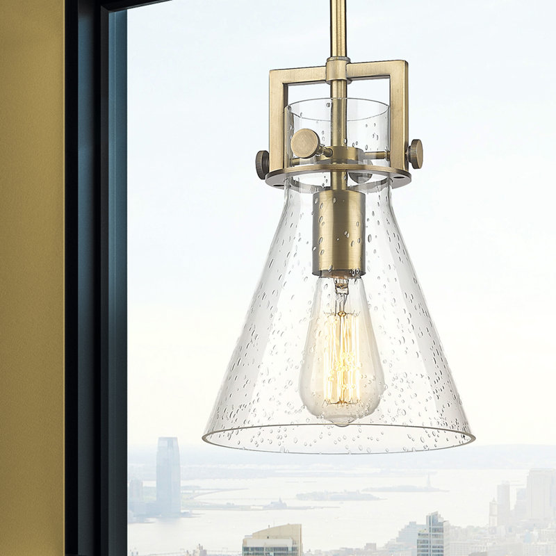 Luminaire suspendu avec tige 30 po Coterie, Laiton brossé, Bullé, H 11,38 po x l 8 po x P 8 po