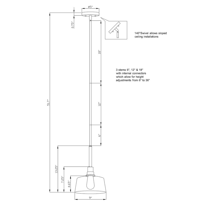 Luminaire suspendu 1 lumière à une cloche