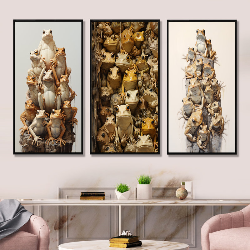 Minimalisme grenouille pyramide - grenouilles et crapauds, ensemble de 4 impressions sur toile, H 28 po x l 36 po