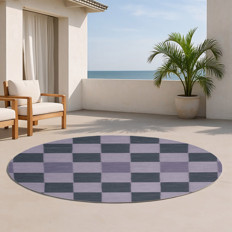 Tapis d'intérieur et d'extérieur à carreaux gris, Rond 5 pi