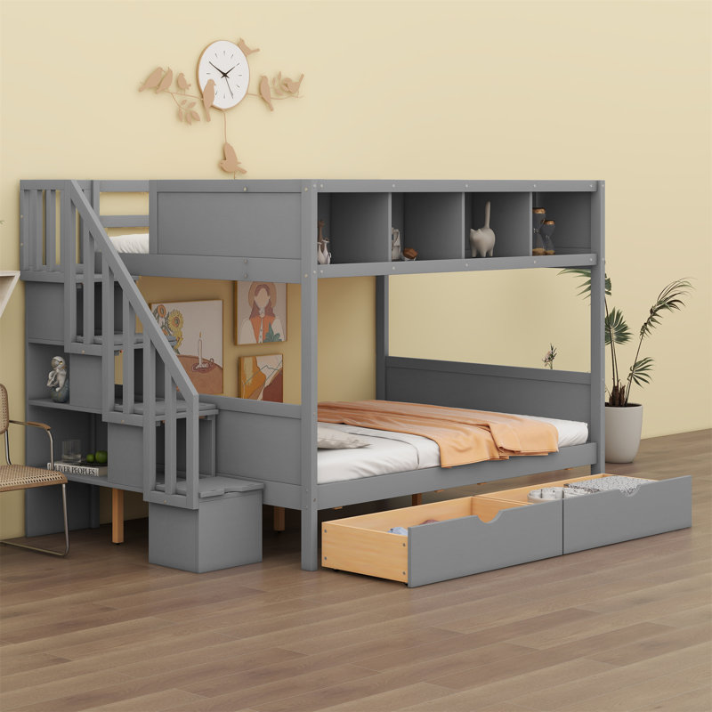 Jamise Kids Twin Over Full Bunk Bed with Drawers, Gray