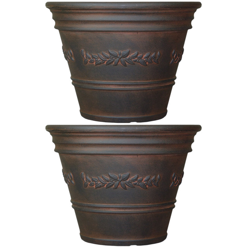 Pot de fleurs rond en polyrésine pour l'extérieur de 13 po x 9,75 po - Fast - rouille - ensemble de 2, 2