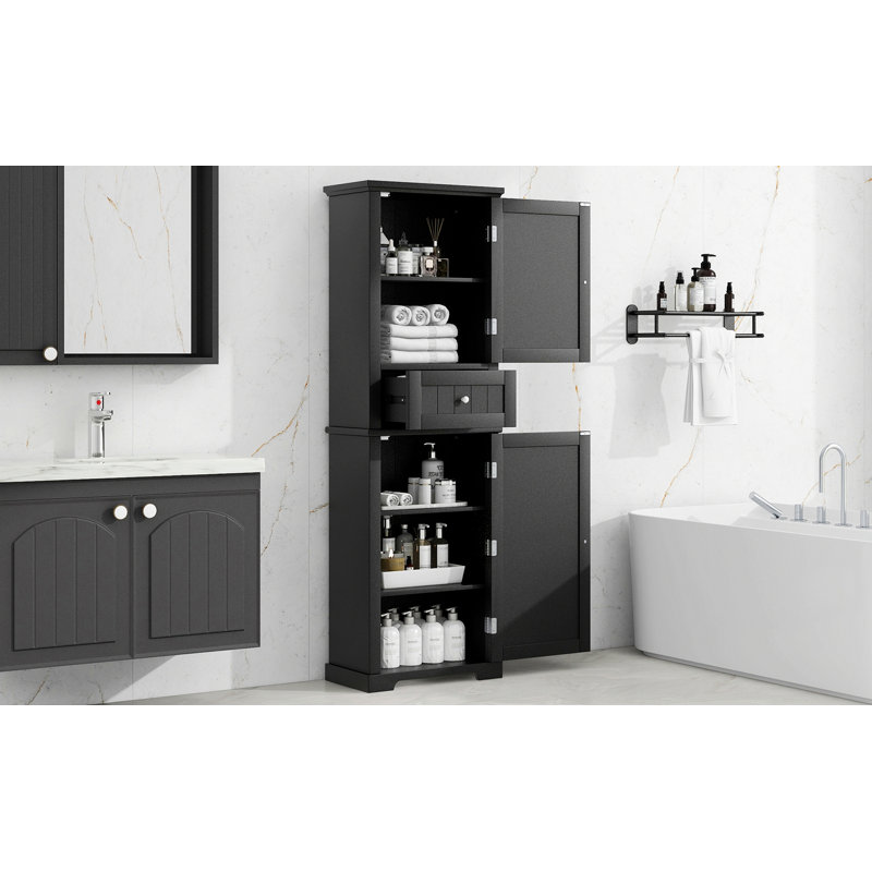 Stylish Storage Cabinet For Bathroom, Freestanding Storage Cabinet, Tall Bathroom Cabinet With Drawer And Adjustable Shelf