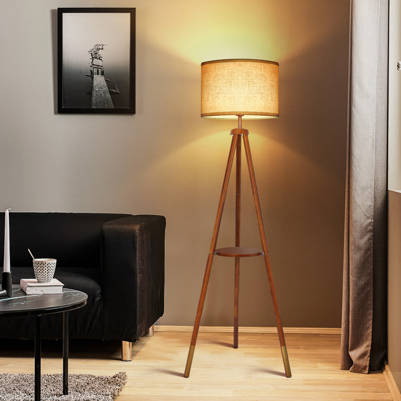 Jodanna 63" Dimmable Tripod Floor Lamp with Remote, Included LED Bulb, Brown/Gold