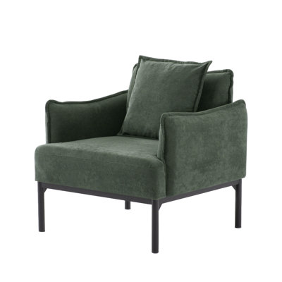 Green Accent Chair, 32.48" Solid Wood Frame Metal Legs, Modern Curved Armrest For Living Room Bedroom Office