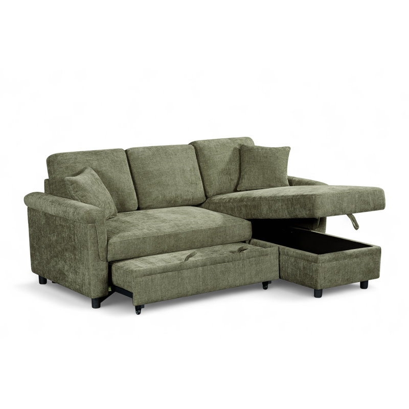 Advika 4 Seater Sofa Bed, Green, Right Hand Facing