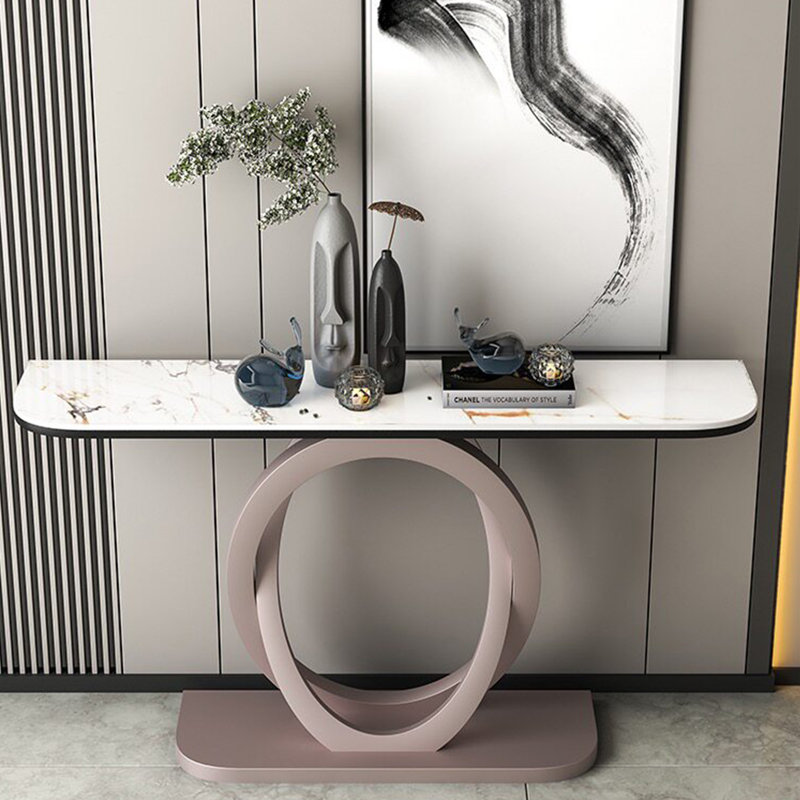 Console légère en pierre frittée de style luxueux., Or rose, H 33,4 po x l 62,9 po x P 13,7 po