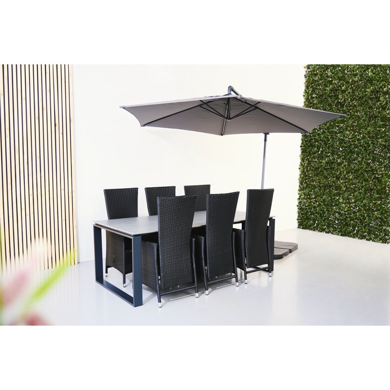 Mishell 6 - Person Wicker Patio Dining Set with Rectangular Table, Grey