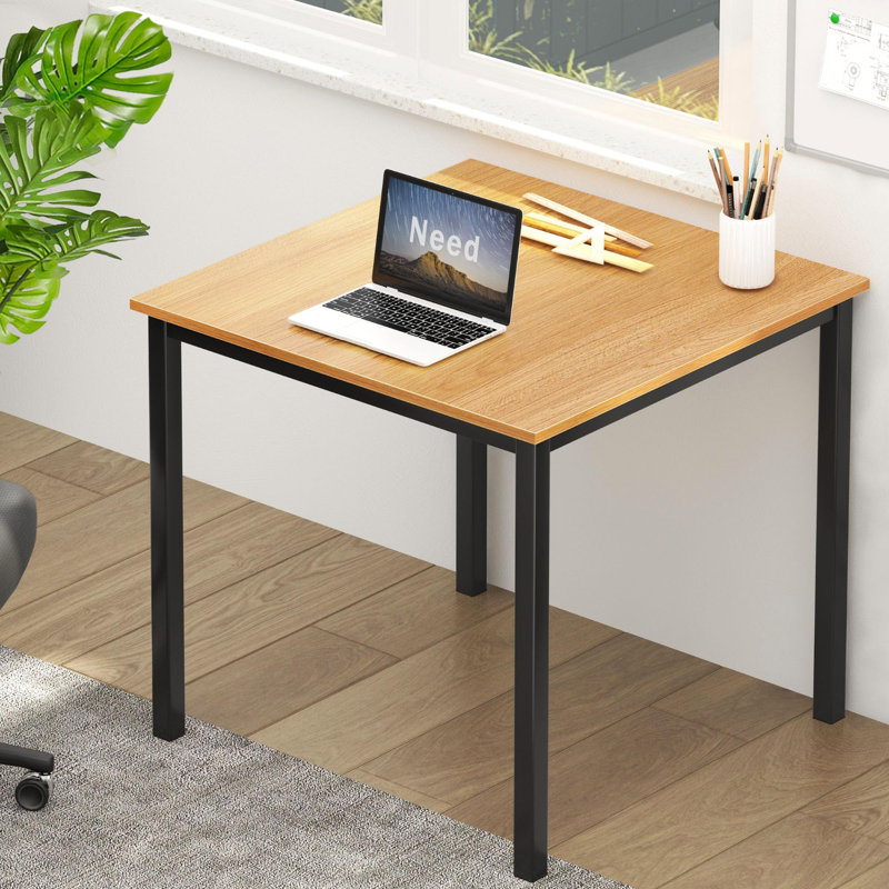 Small Square Dining Table- 31-1/2'' Sturdy And Heavy Duty Writing Desk For Small Spaces And Writing Table Desk, Teak Color Desktop & Black Frame