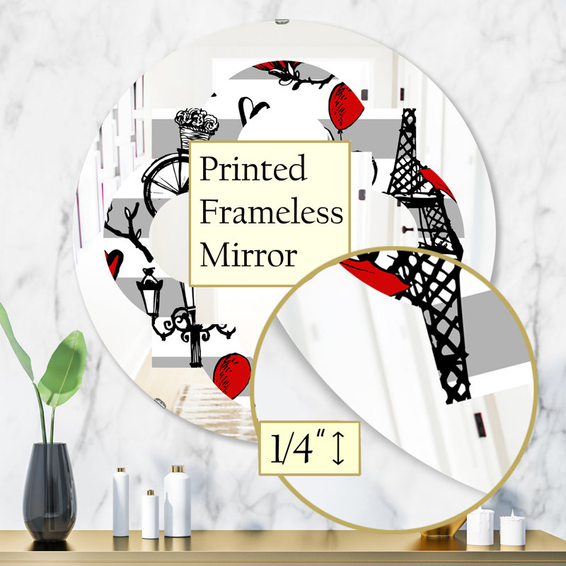 Miroir mural Paris Eiffel Hearts II, 31,5 po x 31,5 po