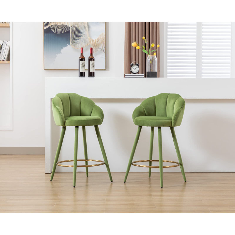Bannan Upholstered Counter Stool with Metal Frame, Green