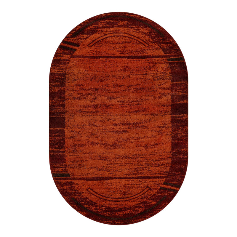 Alair Abstract Brick Red/Sage Green/Orange Area Rug, Oval 5'3" x 8'