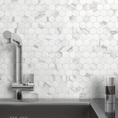 Marble Tiles White Silver 10pcs
