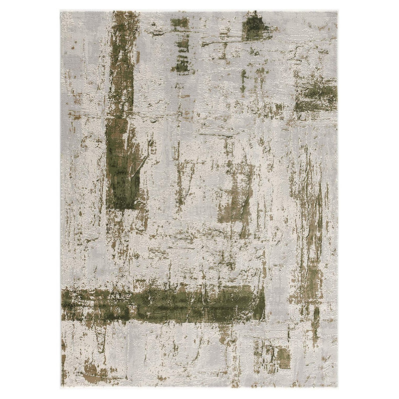 8' X 10' Green and Ivory Abstract Distressed Area Rug, Rectangle 7' x 10'