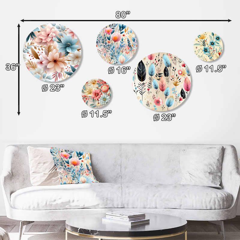 Axelle - ensemble de 5 art mural floral rond