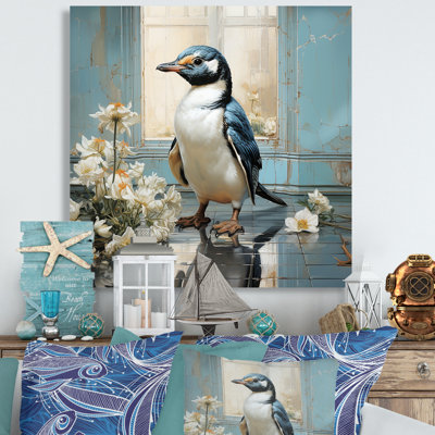 White Penguin Floral Parade - Raven Animal Wall Art