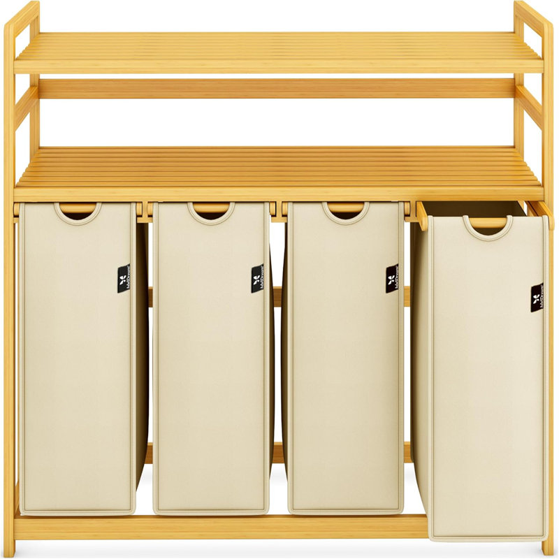 Rangement en bambou pour panier à linge, Blanc, 39.4" H  x 40.5" W x 16.3" D