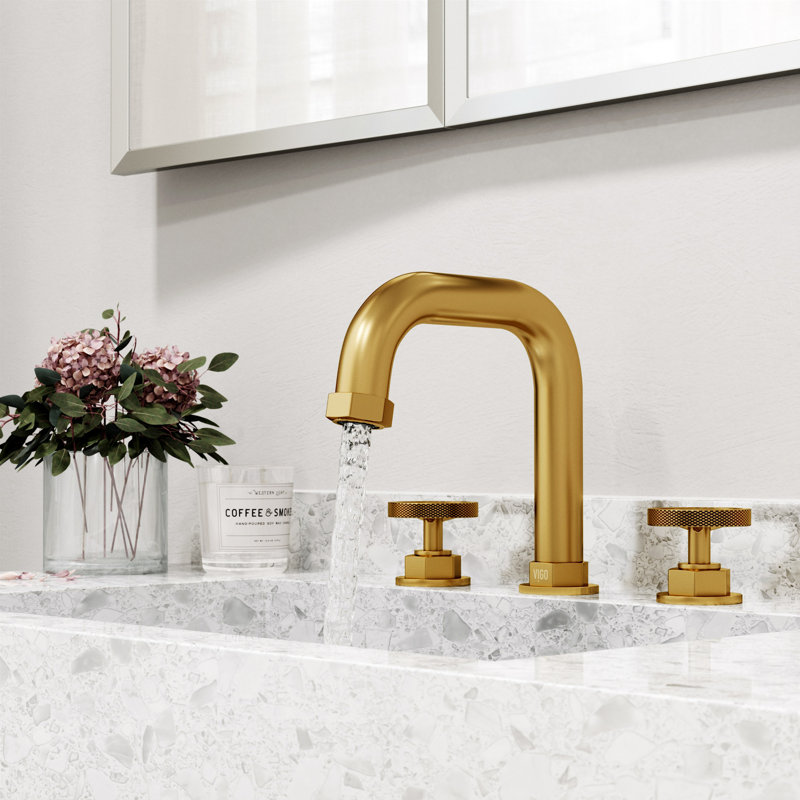 Hart Widespread 3-Hole Bathroom Faucet, 2-Handle High Arc With Round Knob Handles In Matte Brushed Gold, Matte Brushed Gold