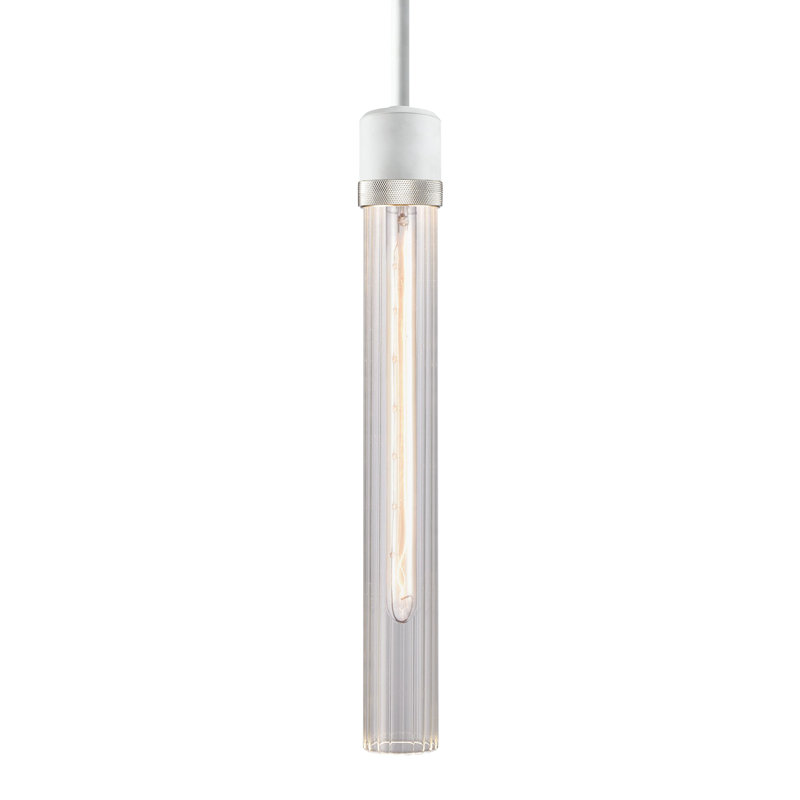 Luminaire suspendu cylindrique à 1 lumière Farella, H 71,13 po x l 2,75 po x P 2,75 po, Nickel poli / blanc mat