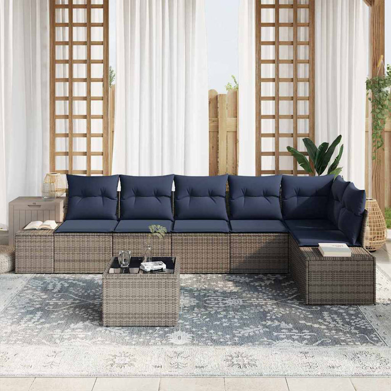 Ensemble de canapé de jardin avec coussin 7 pièces vidaXL, Coussin bleu marine / structure grise