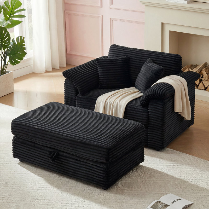 Fauteuil 47,24 po Corduroy, Noir