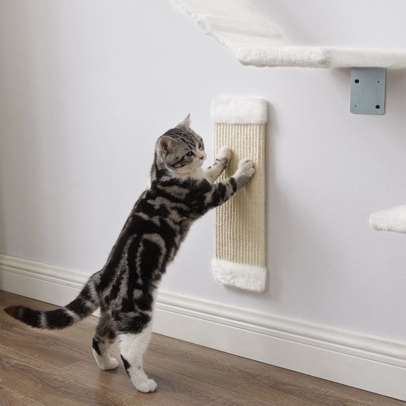 White Wall-Mounted Sisal Cat Climber with Platforms