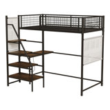 Twin sized loft metal bed with white for bedroom and dormitory, with built-in charging station and LED lighting