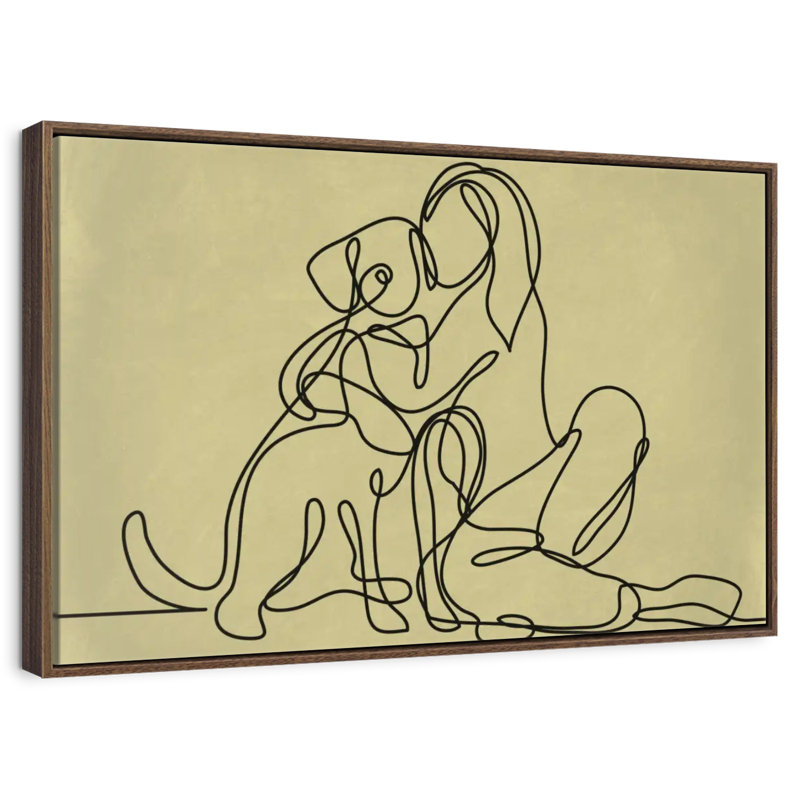 Femme aimant un chien, 13 po x 9 po, Cadre flottant noyer