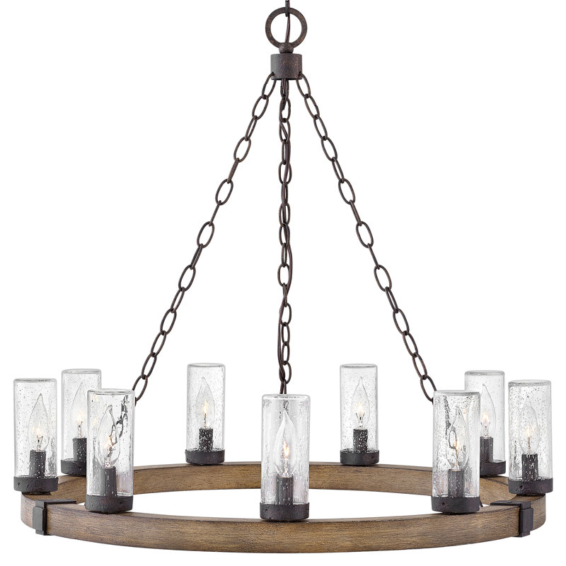 Sawyer 30" Nine-Light 12v Outdoor Candle Chandelier - LEDs Included, Sequoia