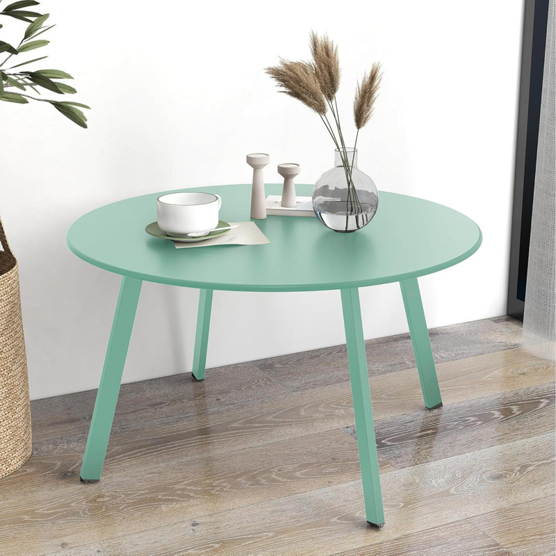 Table basse ronde en acier pour patio, table d'appoint d'extérieur résistante aux intempéries, Bleu