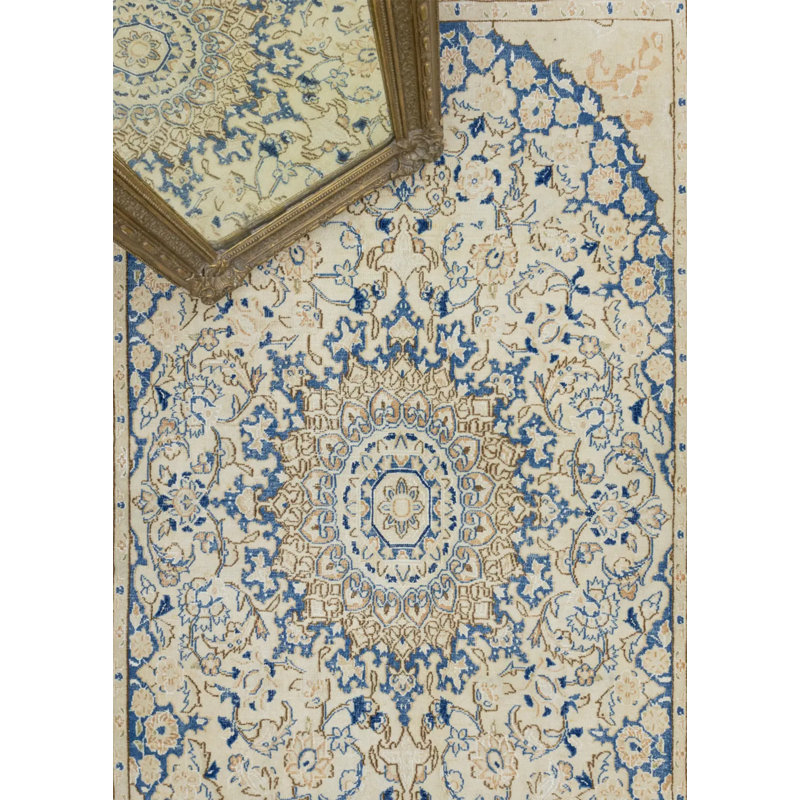 Tapis rétro en laine de style rétro 3 pi 9 po x 6 pi 2 po crème Vintage