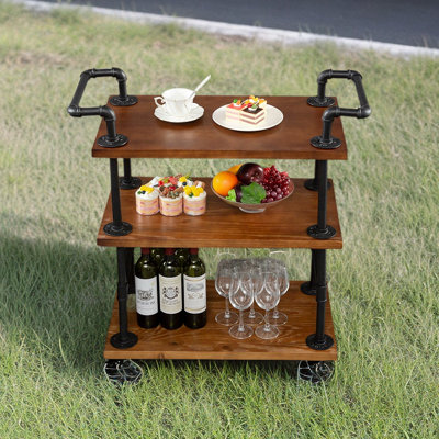Industrial Bar Carts, 3 Tier Bar Cart For Home, Serving Carts, Kitchen Carts, Wine Rack Carts On Wheels With Storage, Industrial Rolling Carts, Wine T by Williston Forge