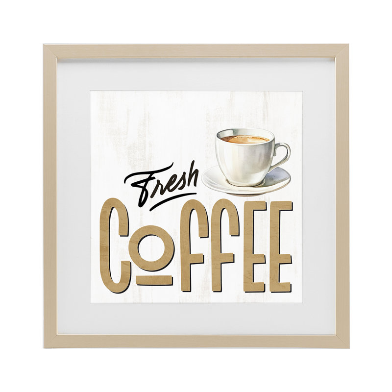 «Fresh Hot Coffee», reproduction sous verre encadrée, design par Kim Allen, Récolte de pin sous cadre en verre