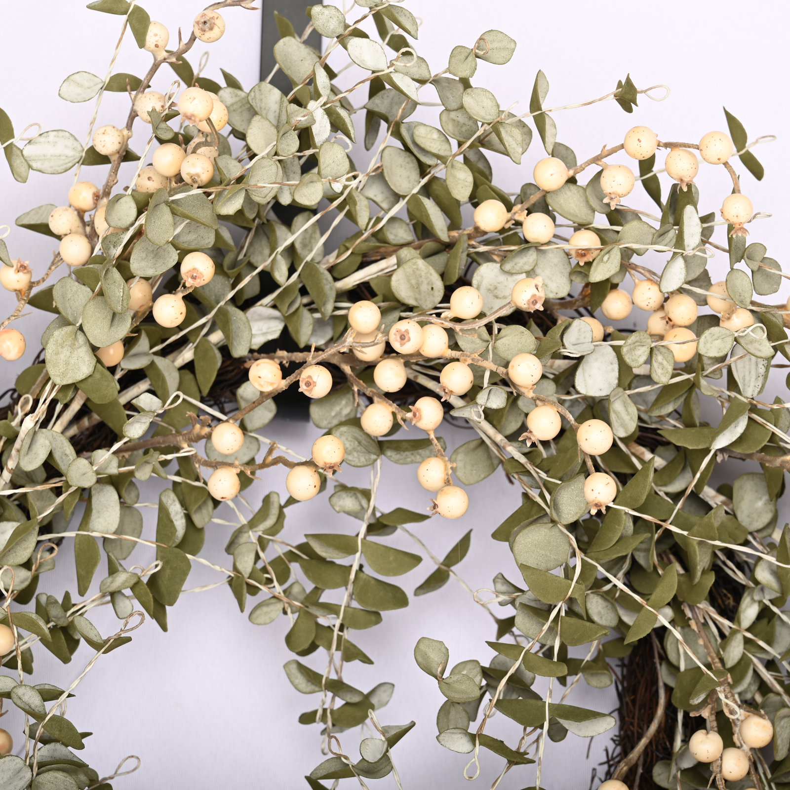 22" Handcrafted Faux Eucalyptus Berry Wreath for Front Door, White/Green