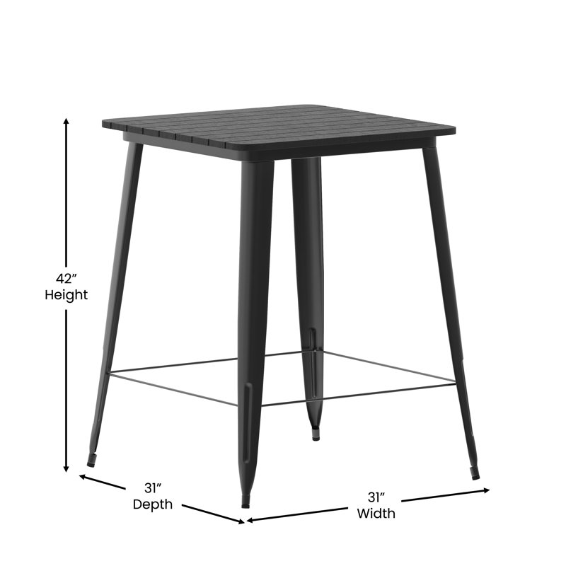 Gwennette 31.5" Square Commercial Poly Bar Top Restaurant Table with Steel Frame, Black