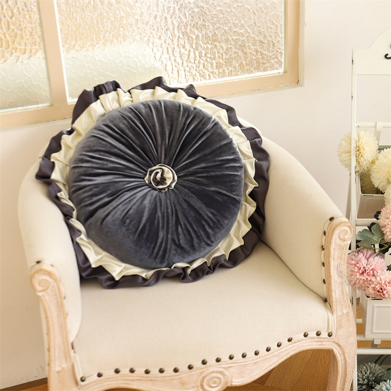 Ruffled Velvet Reversible Throw Pillow, Dark Gray, 18.3"H x 18.3"W
