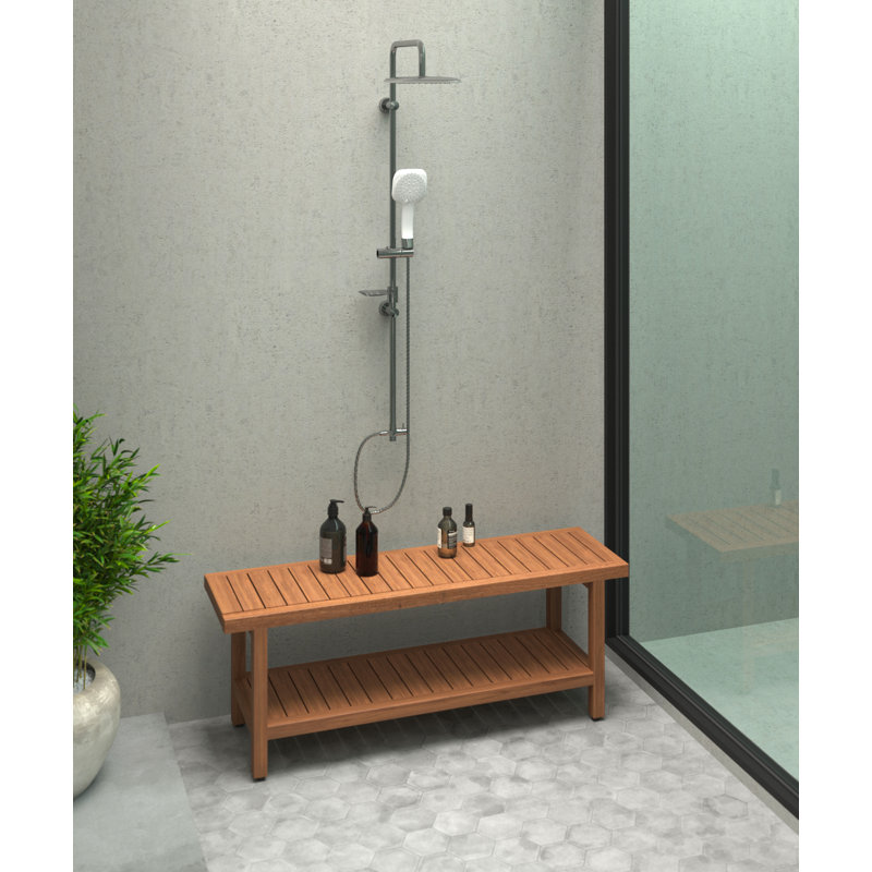 Spa Shower Bench, Teak Oil, 18" H x 60" W x 14" D