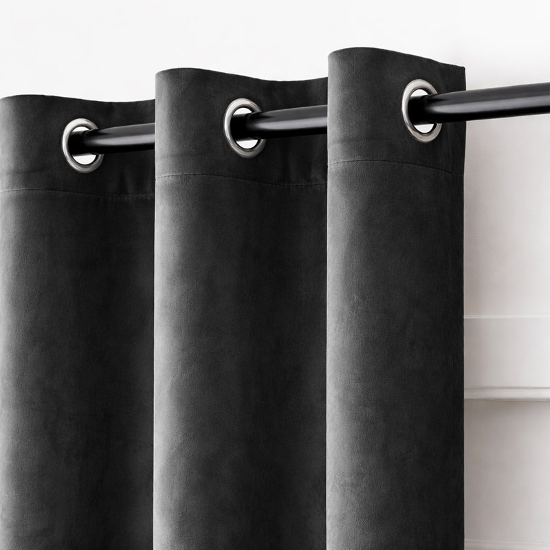 Alsey 100% Velvet Blackout Eyelet Ready Made Curtains & Drapes with matching Tie Backs, Grey, (117 Width X 137 Height) cm