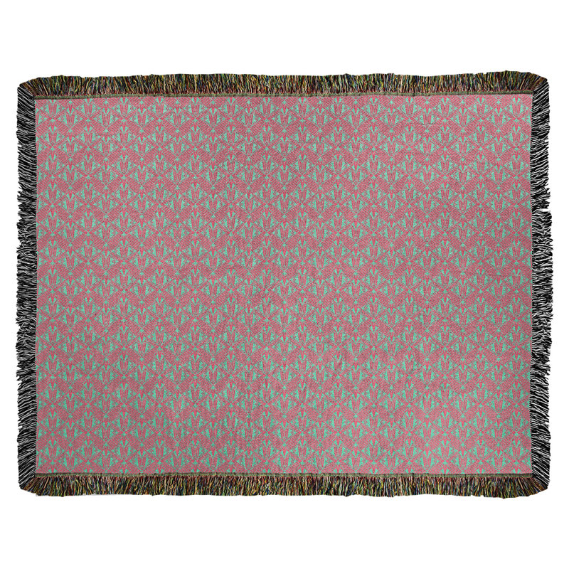Couverture en coton tissé Katelyn Elizabeth, l 60 po x L 80 po, Rose / Vert