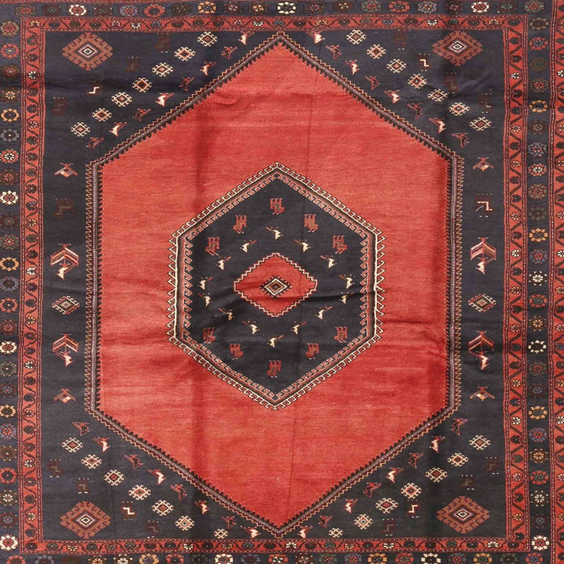 Tapis traditionnel rouge / noir, Carré 5 pi
